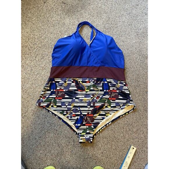 ELOQUII Womens Plus 26W One-Piece Criss-Cross Floral Swimsuit Beach Tropical - Picture 9 of 9